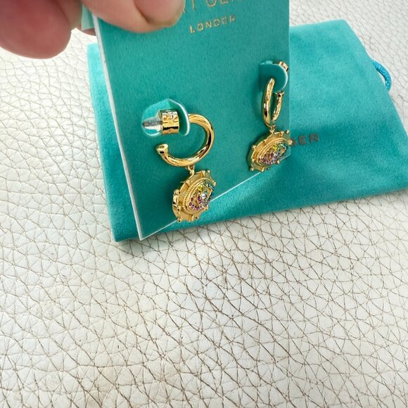 Kurt Geiger London Earrings Evil Eye drop Earrings Pave Crystals Rainbow Gold - Picture 7 of 7